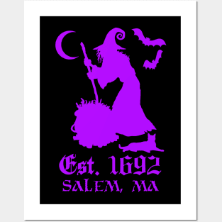 Salem Massachusetts Est. 1692 - Halloween Witch (PURPLE) Posters and Art